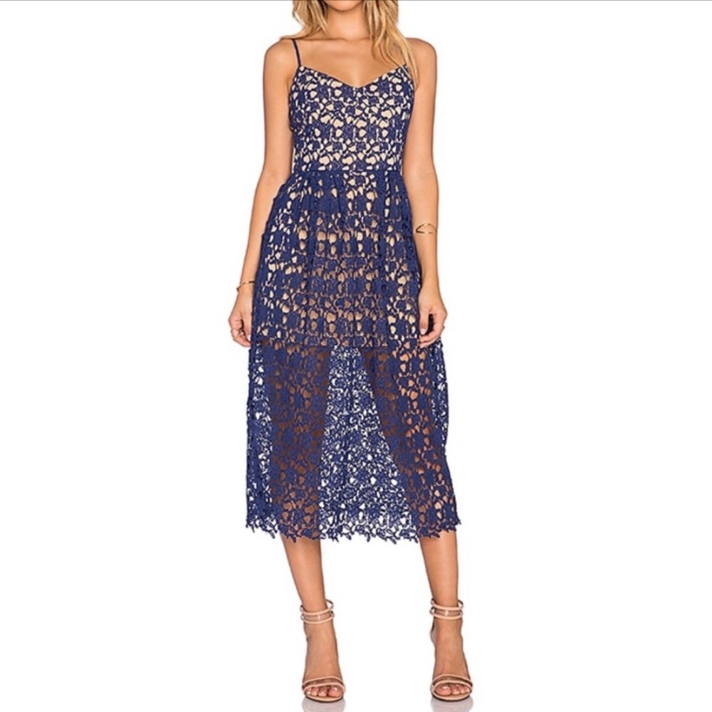Revolve blue eyelet and nude underlay dress